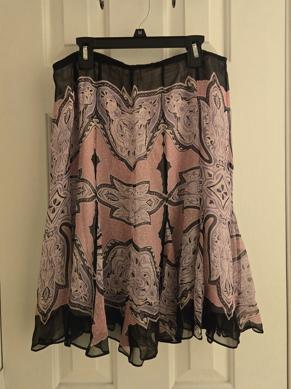 Antonio Melani 100% Silk Paisley Chiffon Flared Midi Tiered Skirt 6 Like New
